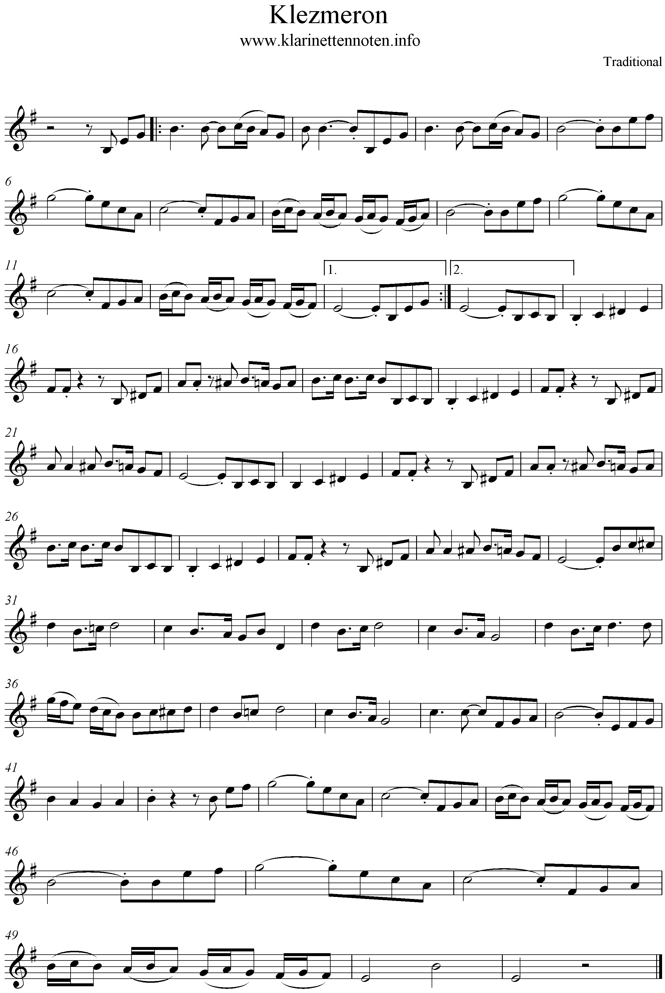 Klezmeron freesheet music Score Clarinet, Klarinette